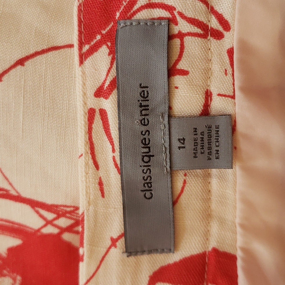Classiques Entier Silk Linen Floral A-Line Skirt Red Cream Size 14 Below Knee - Picture 8 of 10